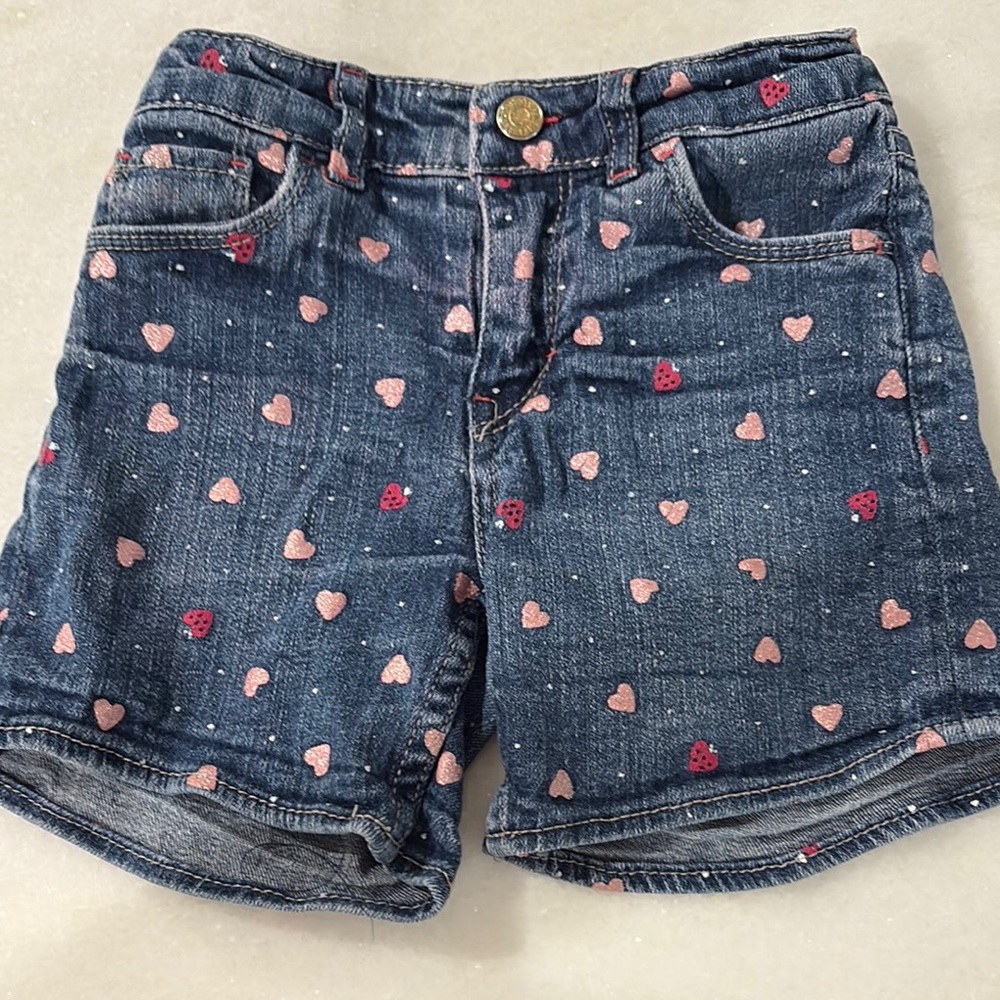 Levi's Blue Denim Shorts with Pink Heart Accents